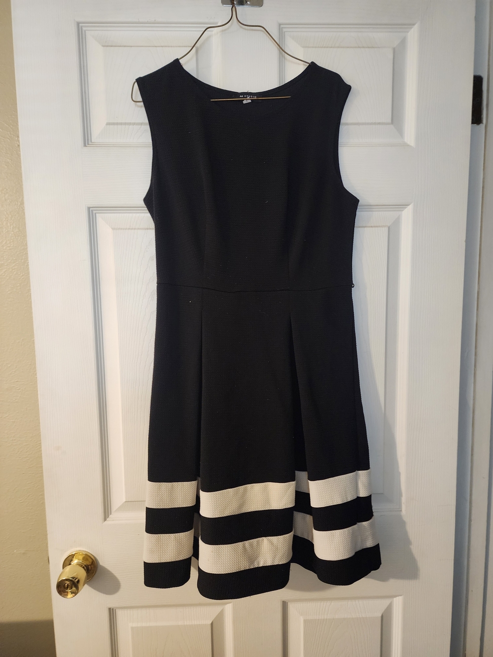 Aa Studio Black Dress with White Striped Hem